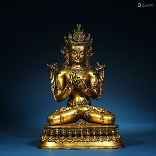 Qing Dynasty,Bronze Gilt Buddha Statue