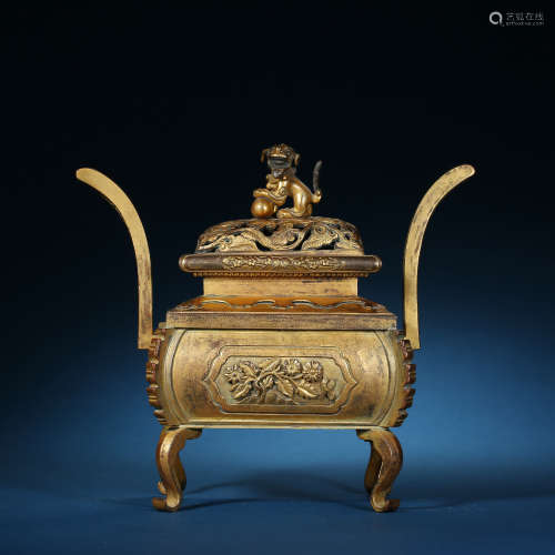 Qing Dynasty,Bronze Gilt Incense Burner
