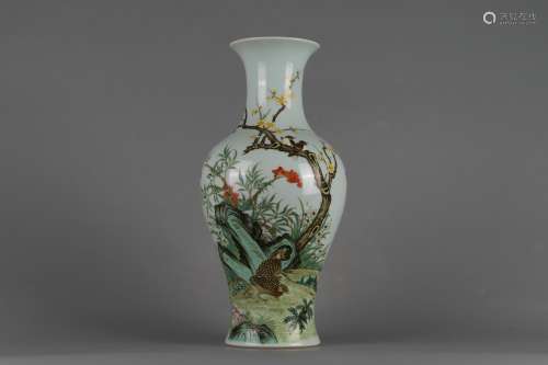 Colorful flower and bird poetry guanyin vase