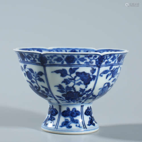 Blue and white high foot bowl