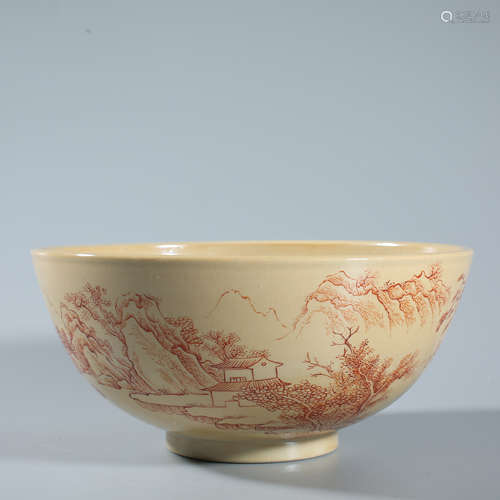 Red bowl with yellow background