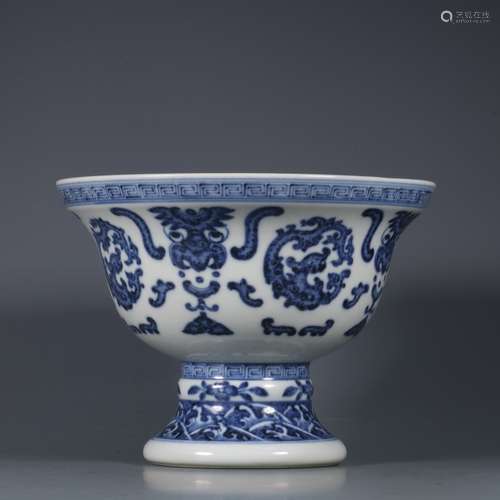 Blue and white high foot cup