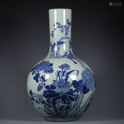 Blue glazed blue and white celestial bottle