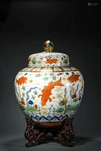Jiajing, Ming Dynasty: A Wucai Porcelain Jar