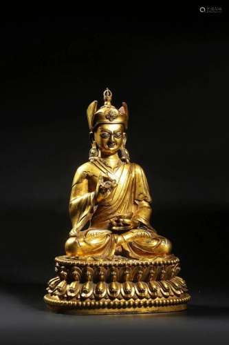 Qing: A Gilt Bronze Padmasambhava Statute