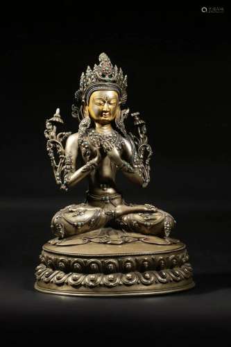 Qing Dynasty: A Silver Manjushri Statue