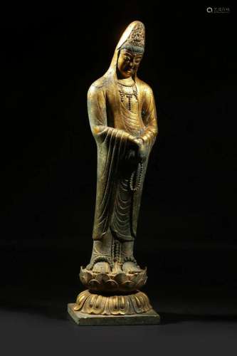 Early Qing Dynasty: A Gilt Bronze Standing Guanyin