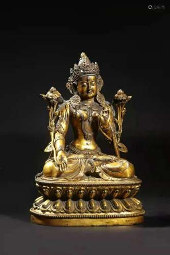 Qing: A Gilt Bronze Bodhisattva Statue