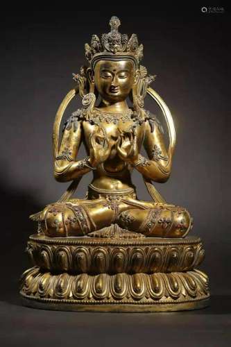 Qing: A Gilt Bronze Sakyamuni Buddha Statue
