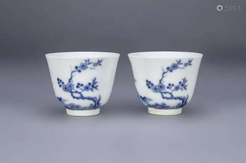 Qing Dynasty: A Pair of Blue and White Cups