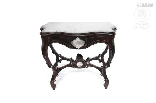 Silver marquetry console, ff. 19th century