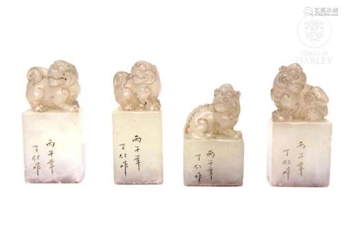 Four carved jade seals, 20th century