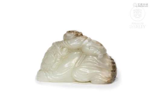 Jade figure "grandfather and child", Qing dynasty.