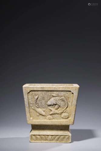 Ming Dynasty: A Carved Stone Square-shaped Pot
