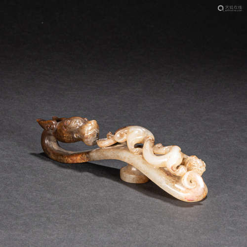 CHINESE HETIAN JADE BELT HOOK, HAN DYNASTY