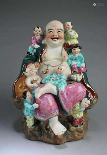 Chinese Famille Rose Porcelain Buddha Statue