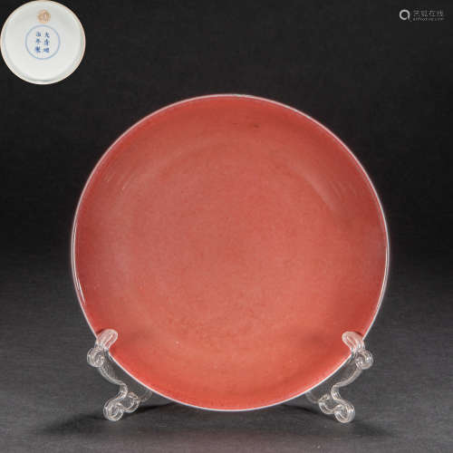 CHINESE RED-GLAZED PLATE, QING DYNASTY