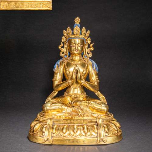 CHINESE BRONZE GILT BUDDHA STATUE, QIANLONG PERIOD, QING DYN...