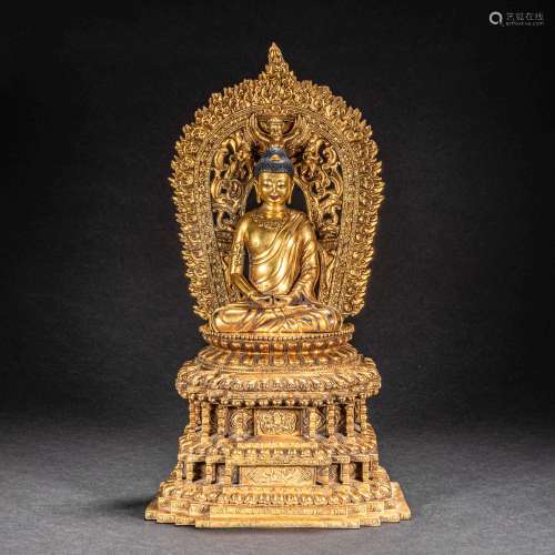 CHINESE BRONZE GILT BUDDHA STATUE, QING DYNASTY