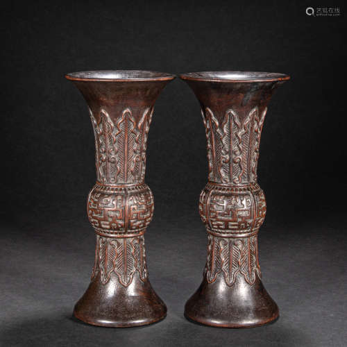 A PAIR OF CHINESE AGARWOOD VASES, QING DYNASTY