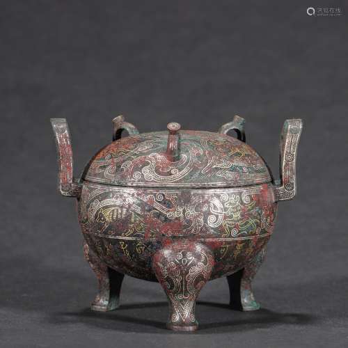CHINESE BRONZE FURNACE INLAID WITH GOLD, WARRING STATES PERI...
