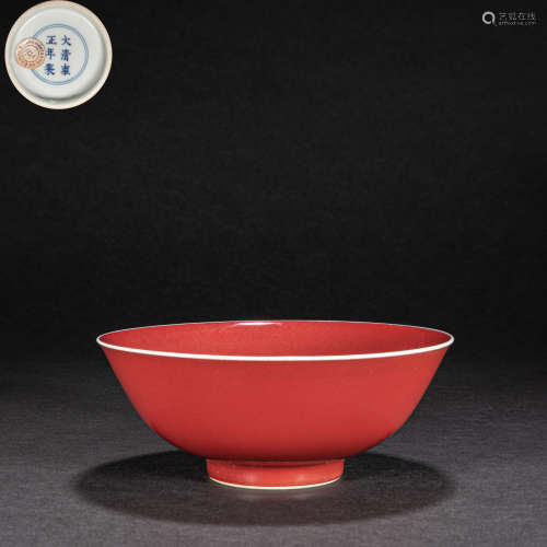 CHINESE RED-GLAZED BOWL, QING DYNASTY