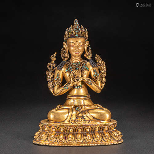 CHINESE BRONZE GILT BUDDHA STATUE, QING DYNASTY