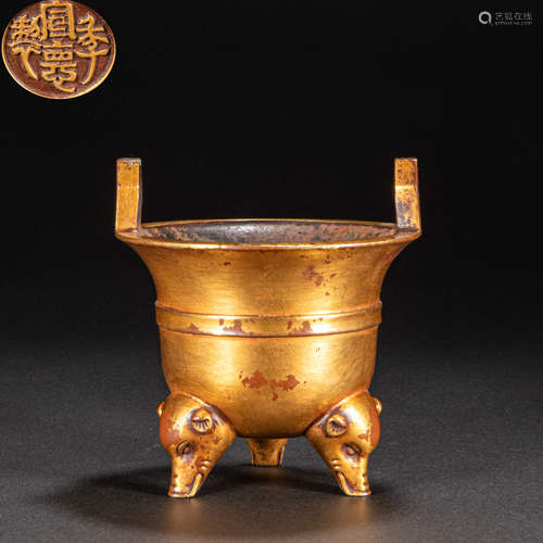 CHINESE BRONZE GILT INCENSE BURNER, MING DYNASTY