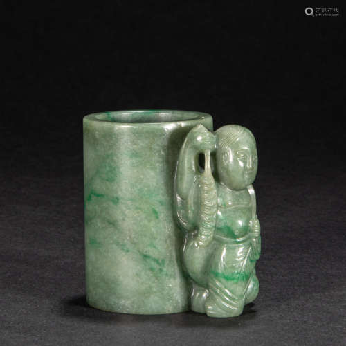 CHINESE JADE PEN HOLDER, QING DYNASTY