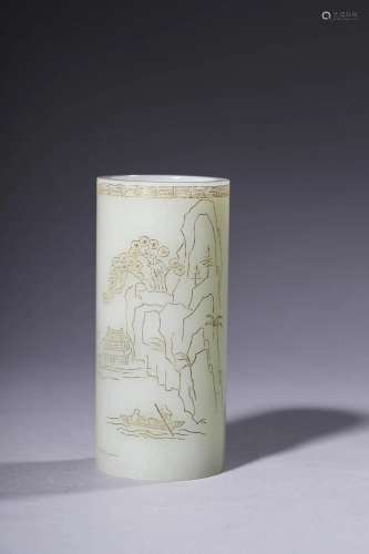Qing Dynasty: A Carved Jade Joos Stick Holder
