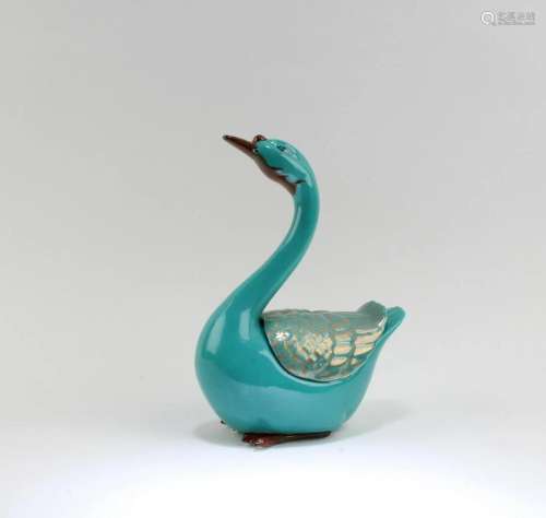 A Torquoise Color Porcelain Duck Figurine