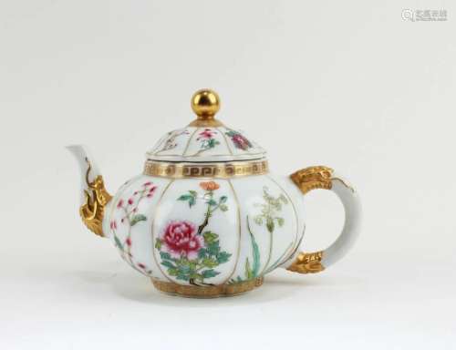 Chinese Pumpkin Shaped Porcelain Teapot