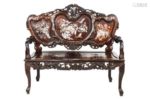 Chinese Carved & Inlaid Setee