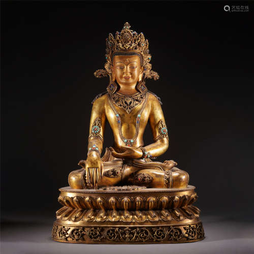 A GILT BRONZE FIGURE OF BUDDHA SEATED STATUE /MING DYNASTY