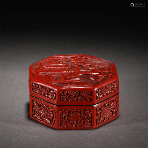 A CARVED FLOWERS TIXI LACQUER HEXAGONAL BOX