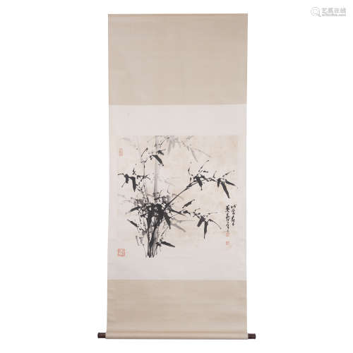 A CHINESE SCROLL PAINTING OF INK BAMBOO