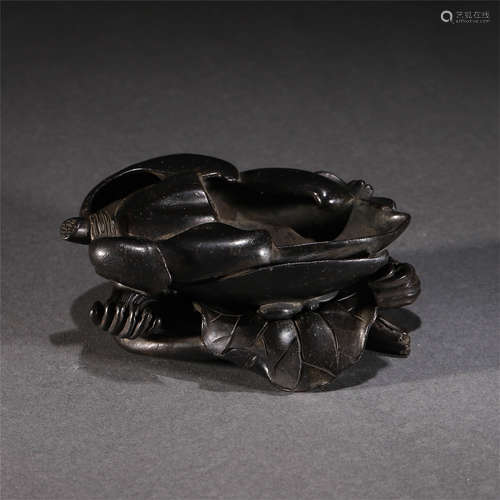 A BRONZE LOTUS SHAPED SCHOLAR'S OBJECTS