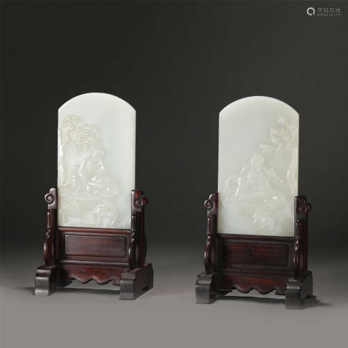 A PAIR OF JADE LUOHAN TABLE SCREENS