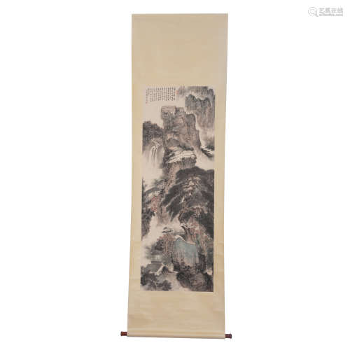 A CHINESE SCROLL PAINTING OF MOUNTAINS LANDSCAPE