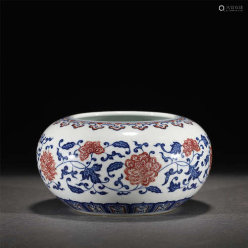 A BLUE&WHITE UNDERGLAZED RED PORCELAIN WATER WASHER /QING DY...