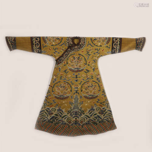 A CHINESE YELLOW COLOR GOLD LINES DRAGON ROBE