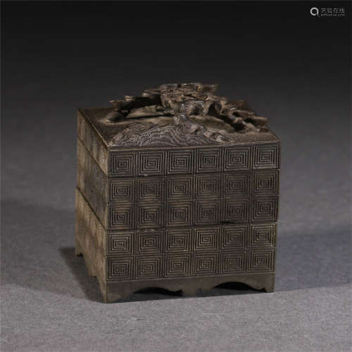 A STONE THREE-SECTION BOX