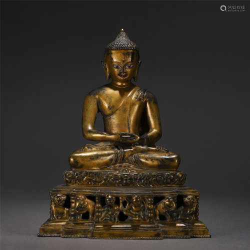 A GILT BRONZE FIGURE OF BUDDHA SEATED STATUE/MING DYNASTY