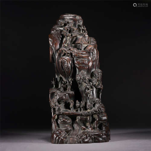 A CHINESE CARVED SCHOLAR'S STORY CHENXIANG BOULDER DECORATIO...