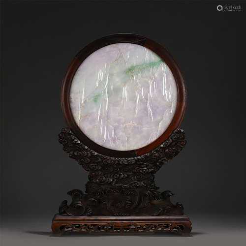 A ZITAN INLAID JADE ROUND TABLE SCREEN