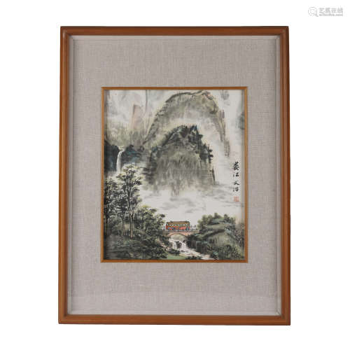 A CHINESE PAINTING OF GREEN MOUNTAINS