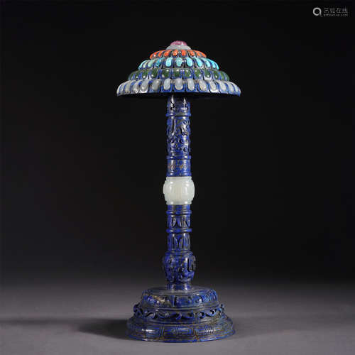 A LAPIS INLAID GEMSTONES HATSTAND