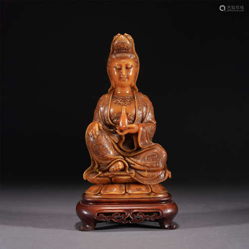 A SHOUSHAN STONE CARVED GUANYIN BUDDHA STATUE