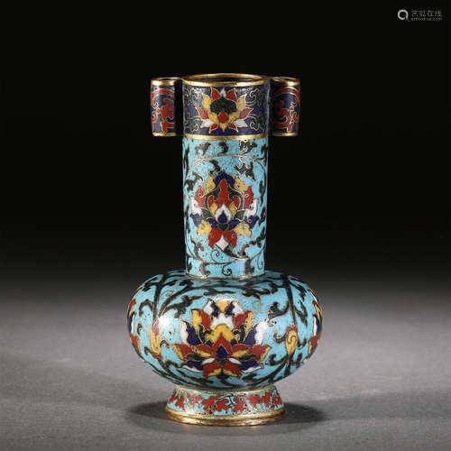 A CLOISONNE ENTWINE BRANCHES LOTUS PATTERN VASE