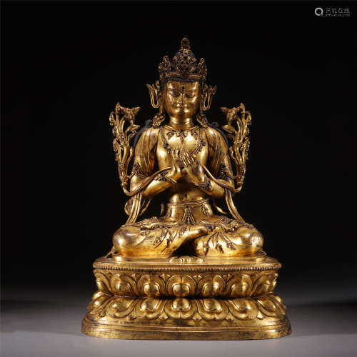 A GILT BRONZE FIGURE OF BUDDHA SEATED STATUE/MING DYNASTY